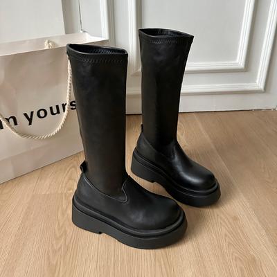 Но ботфорты, ботинки на толстой подошве, женские эластичные тонкие ботинки, 2025 осень, новые, увеличивающие рост, ботинки в стиле «девушка-специя»