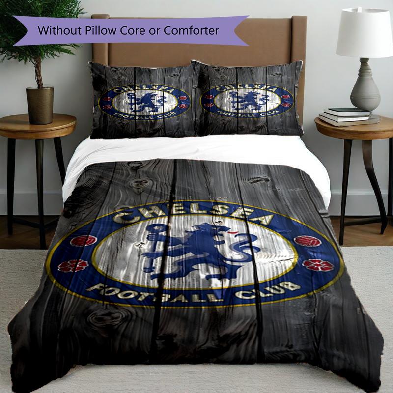 3pcs Duvet Cover Set (1*Duvet Cover + 2*Pillowcase, Without Core),football club F.C Print Bedding Set, Bedroom Decor, All‑Season, Birthday Gift