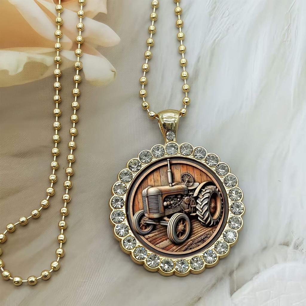 European and American New Agricultural Tractor Pattern Round Necklace Versatile Jewelry