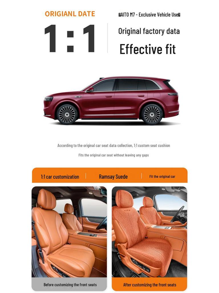 AITO M7 Car Seat Cushion, Universal All-Season Suede Saddle Pad for Six-Seater Vehicles