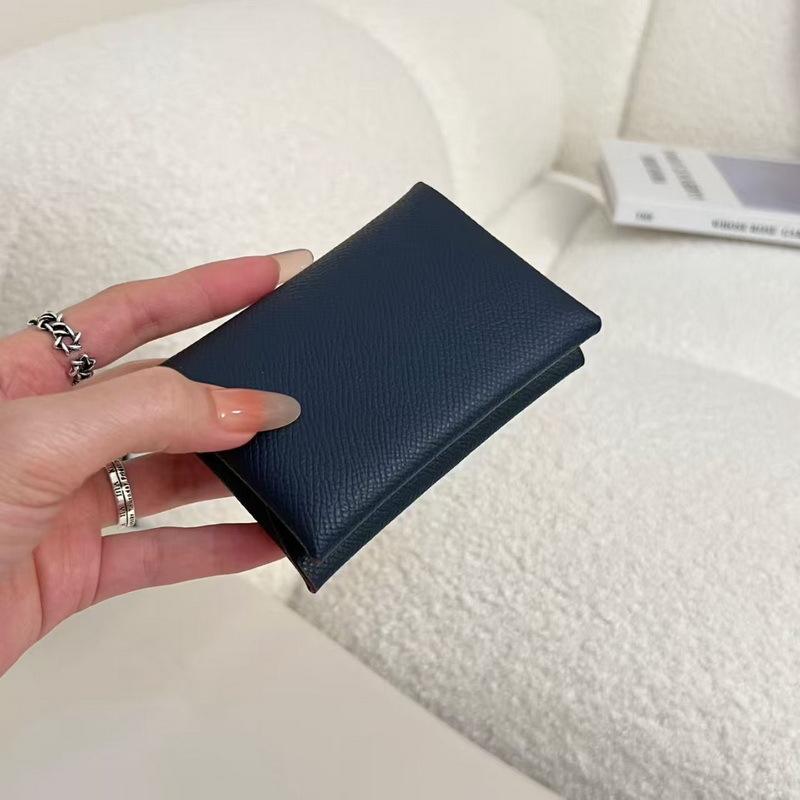 2025 New Style Real Leather Card Bag Womens Contrast Color Card Holder EP Lanyard Buckle Cross-Border Card Bag Zero Wallet Coin Purse