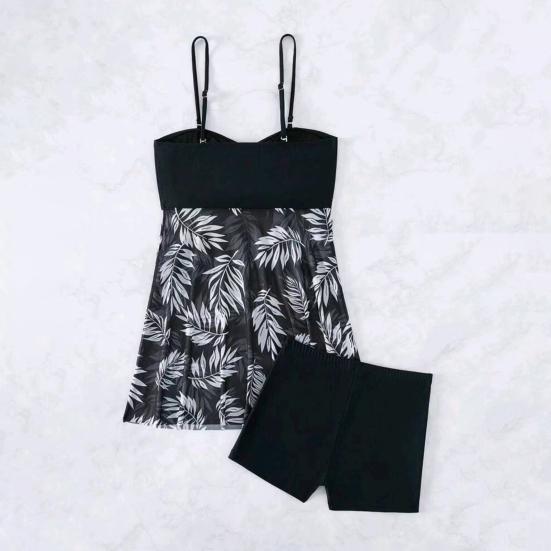 2Pcs/Set Women Summer Swimsuit Set Adjustable Straps Print Mesh Hem Bandeau Tops