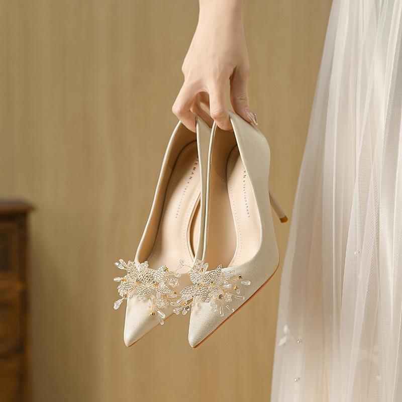 -B новые нишевые туфли-стилетто для свадьбы женские туфли невесты свадебный банкет темпераментные остроносые одинарные туфли женские