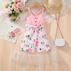 Girls' Fashion Mesh Patchwork Flower Print Sweet Romper Summer Kids Casual Romper