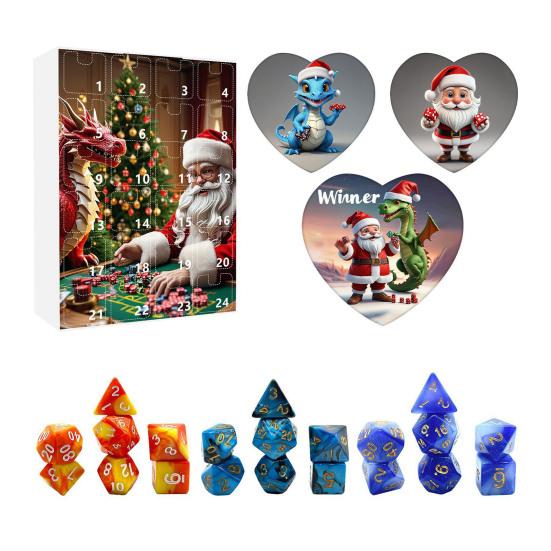 Рождественский адвент-календарь 2024, акриловые игральные кости, украшения, 24-дневный календарь обратного отсчета, набор разноцветных многогранных игральных костей