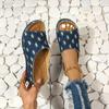 Summer New Slope Heel Slippers Denim Fashion Cool Slippers Foreign Trade Large Size Spot Women's Beach Cool Slippers