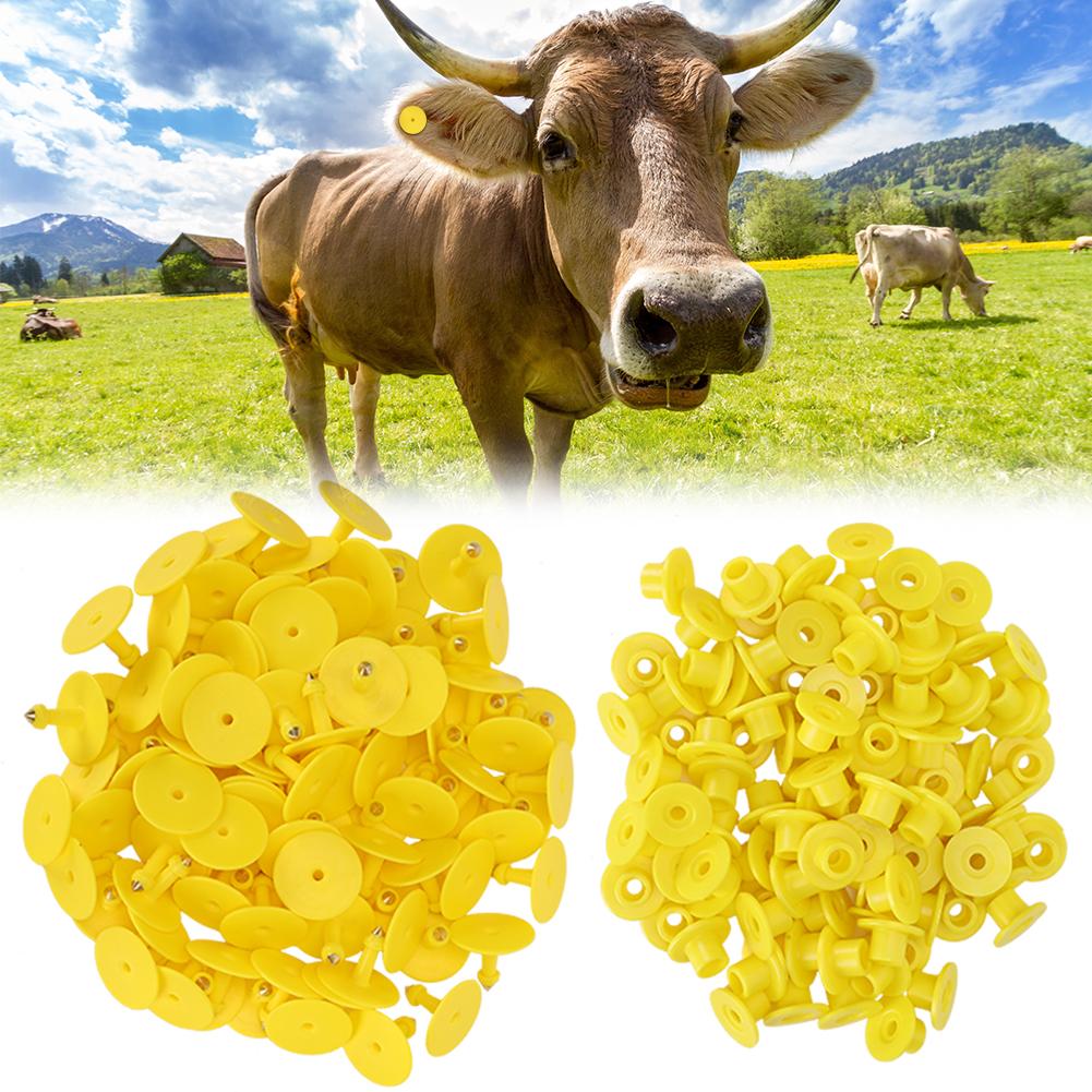 100pcs Animal Ear Tag Plastic Identification Card Anti Lost Marker for Farm Cattle Sheep PigsYellow
