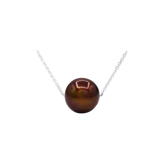 Collier - PEARLS & COLORS - Perle de culture d'eau douce ronde - Perle chocolat - Argent 925 - Qualité AAA+
