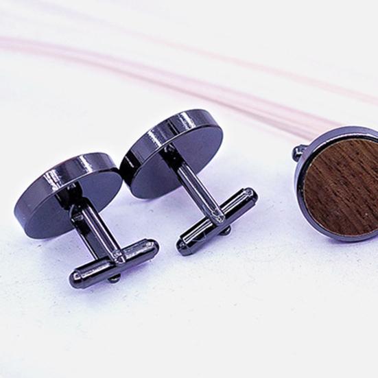 1 Pair Wooden Cufflinks with Storage Box Portable Magnetic Closure Men French Style