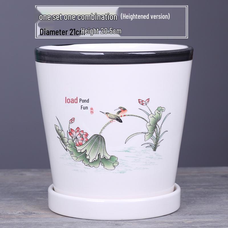 2025 Большой керамический цветочный горшок с поддоном для балкона и гостиной - Орхидея и Суккуленты в стиле альбома