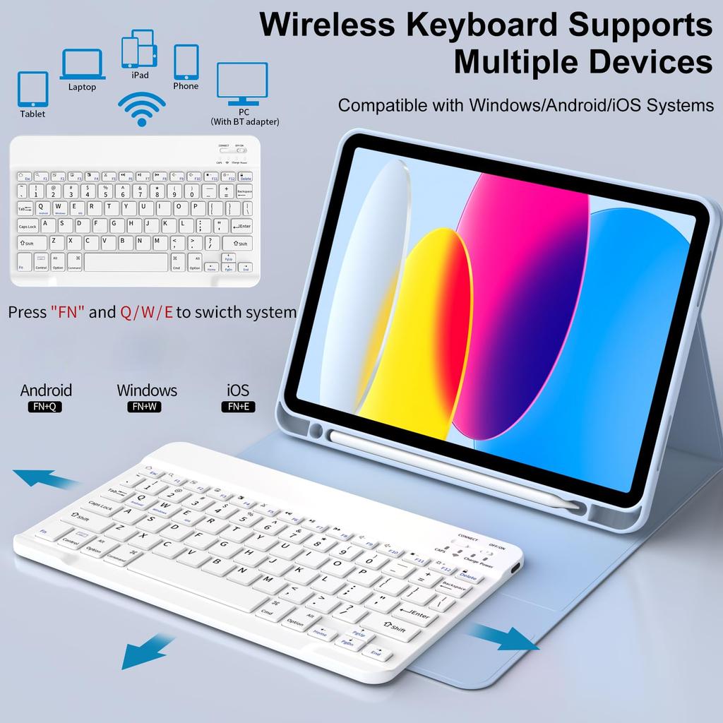 Pink Magnetic Bluetooth Keyboard Case for iPad 10th Gen 10.9 Inch 2020 iPad 11 A16 Protective Cover
