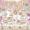 138pcs Young Wild and Three Party Decorations Plate, Safari Wild and Three Party Decorations Plate Napkins Tablecloth Banner for Jungle Young Wild