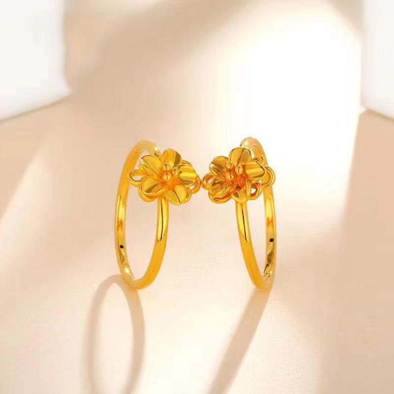 18k Gold Flower Ring Yellow Gold Au750 Small Flower Fashion Ring