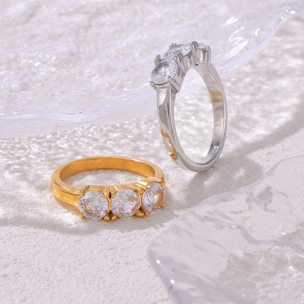 Кольцо из титановой стали с геометрическим узором и микробриллиантами в стиле ретро с покрытием из 18-каратного золота — стиль Chic All-Match