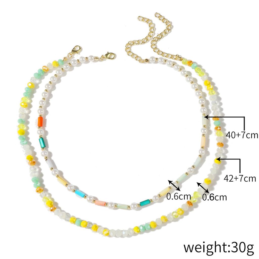 Necklace for Women Crystal Beaded Collarbone Chain Ins Simple Shell Necklace Female Colorful Natural Crystal Rice Bead Necklace
