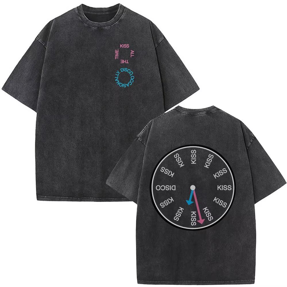 Kiss All The Time Disco Occasionally Album Vintage Washed Tshirts Men Women Clothing Fashion Hip Hop Short Sleeves T Shirt