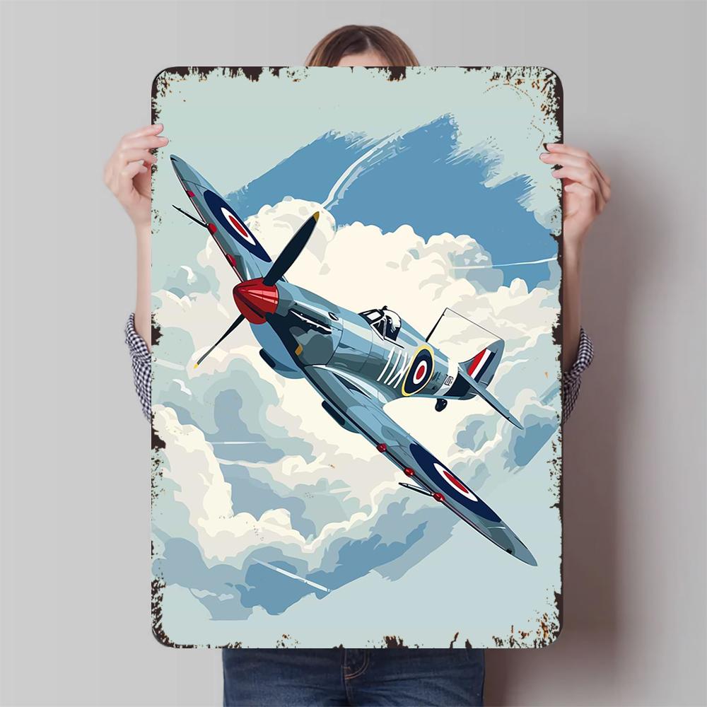 Vintage WWII Spitfire Fighter Plane Metal Wall Art Decor for Living Room Study Bar Home Decoration Collection