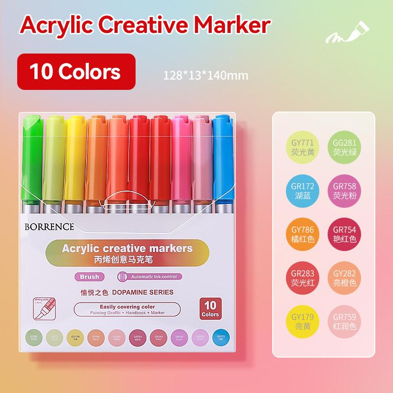 Acrylic Paint Markers 10 Pcs Brush Tip Acrylic Paint Pens Set 12 Professional Color Series for Rock Painting DIY & Art Supplies