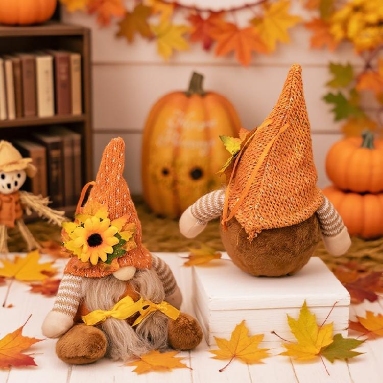 1Pair Harvest Festival Dwarf Dolls Set Handmade Gnomes Statuettes for Seasonal Home Embellishment Parties Supplies