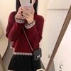 Premium Sense Super Good-looking Burgundy Lace Sleeve Design Sense Knitted Sweater Women's Early Autumn New Atmosphere Top