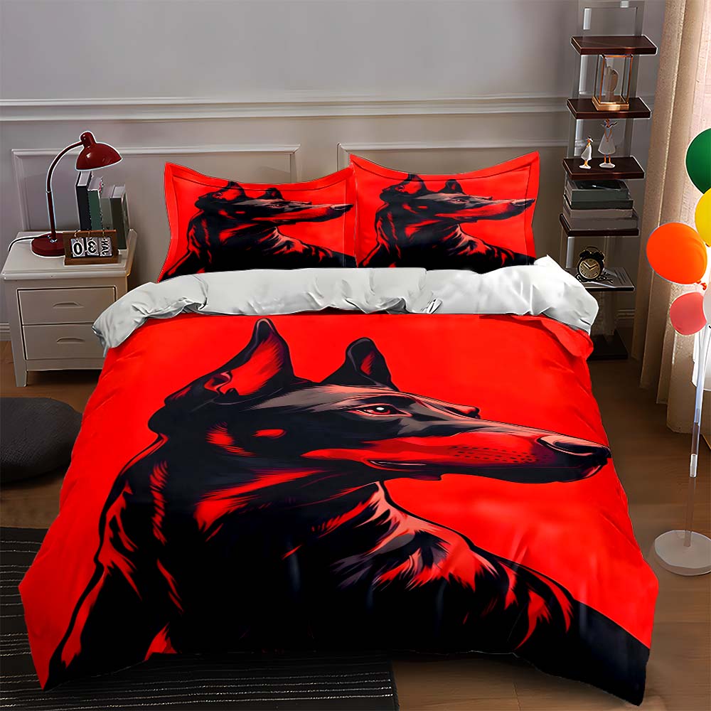 Red Doberman Illustration Bedding Duvet cover sets Duvet covers Pillowcases gifts (1 * Duvet Cover 2 * Pillowcases, without duvet insert)