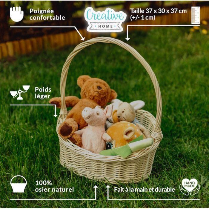 Corbeille En Osier - Creative Home - Panier De Rangement - Tissé À La Main - 37x30x37cm - Blanc