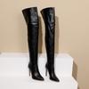 Pointed Toe Super High Thin Heel Sexy Women's Knee Boots Comfortable Leather Plush Lining 2025 Winter Long Tube Boots