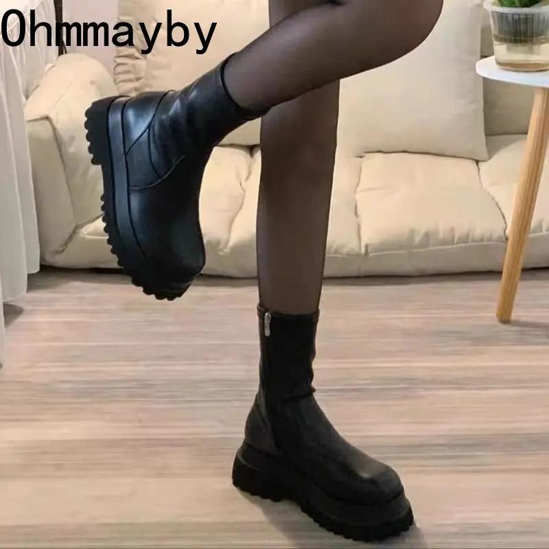 Fashion 2024 New Winter Punk Style Women Ankle Boots Fashion Thick Sole Zippers Gothic Short Boot Ladies Elegant Platform Flats Shoes