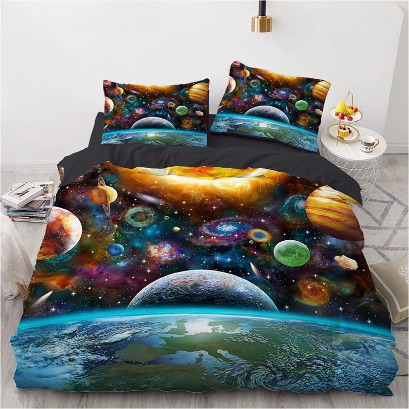 3D Galaxy King Queen Duvet Cover Starry Sky Bedding Set Soft Universe Quilt Cover Outer Space Dark Blue 2 3pcs