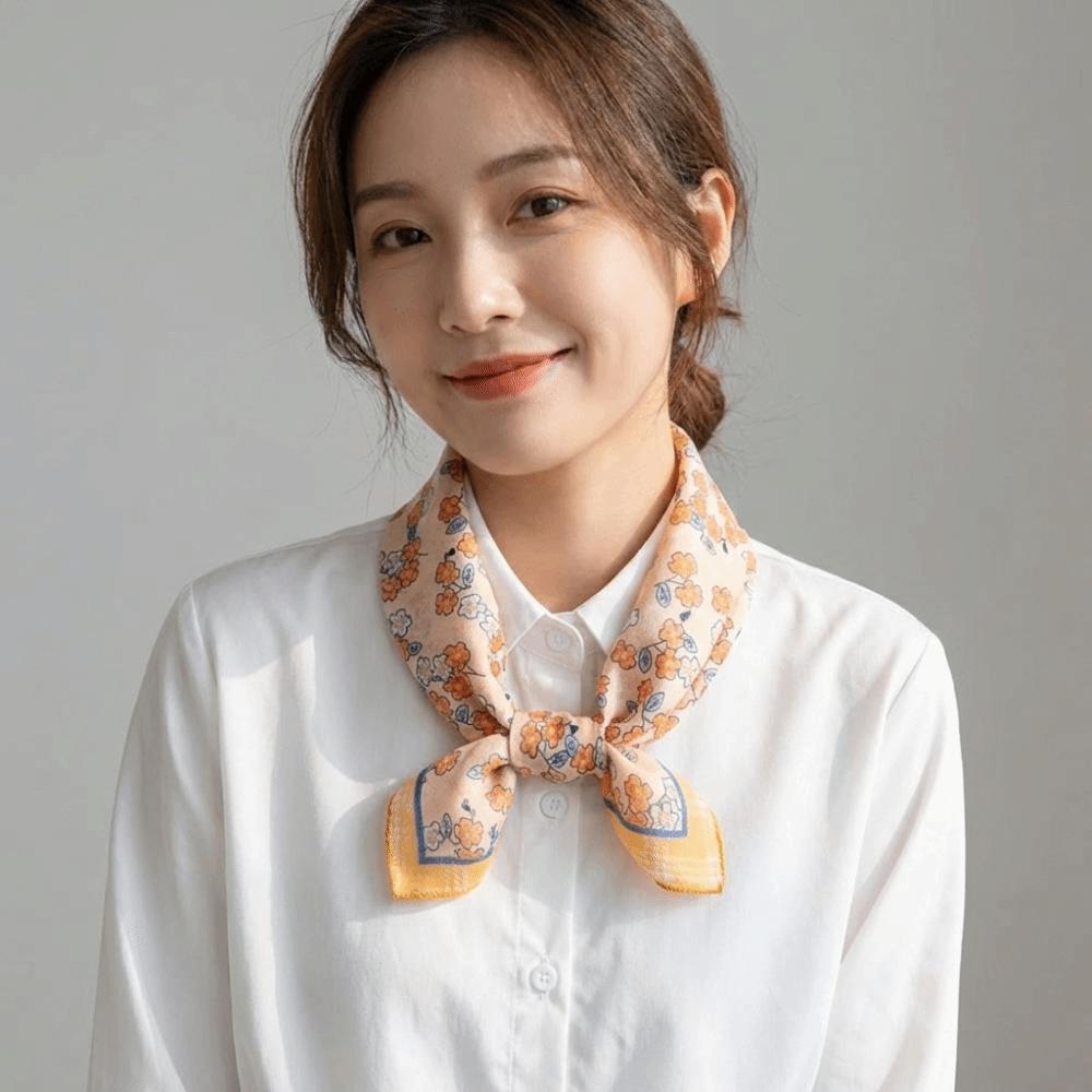 Square Cotton Linen Square Scarf Pastoral Style Scarf Hair Band Headband Floral Kerchief Women