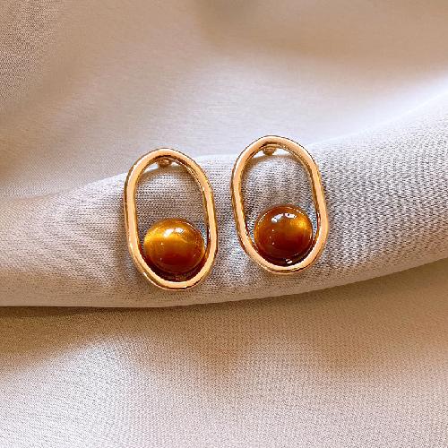 Серебряная игла смола тигровый глаз камень круглый леопардовый узор серьги ретро Маillard серьги нишевые высококачественные серьги