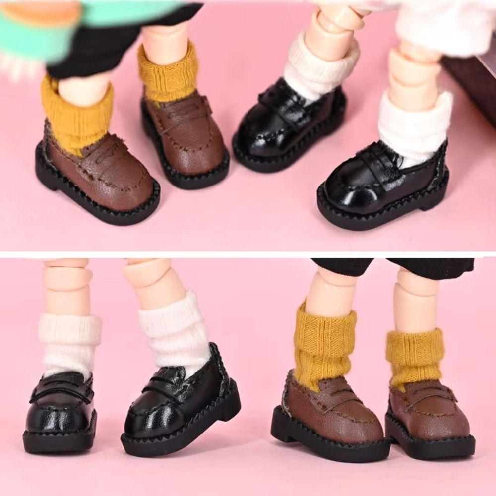1pair Black Brown Ob11 Doll Shoes Pretend Play Dolls Uniform Shoes For Penny