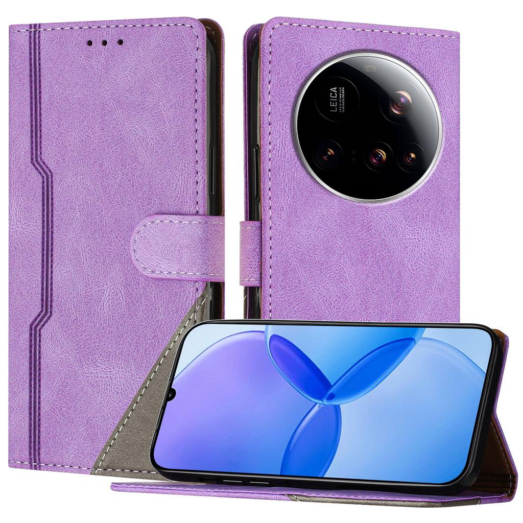 For Xiaomi 15 Ultra Leather Case Triangle Patchwork Wallet Stand Shockproof Phone Cover