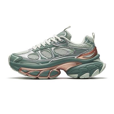 Толстая подошва повседневные кожаные сетчатые ретро-туфли, увеличивающие рост, низкие женские кроссовки, зеленые, серебристые 122438897-2