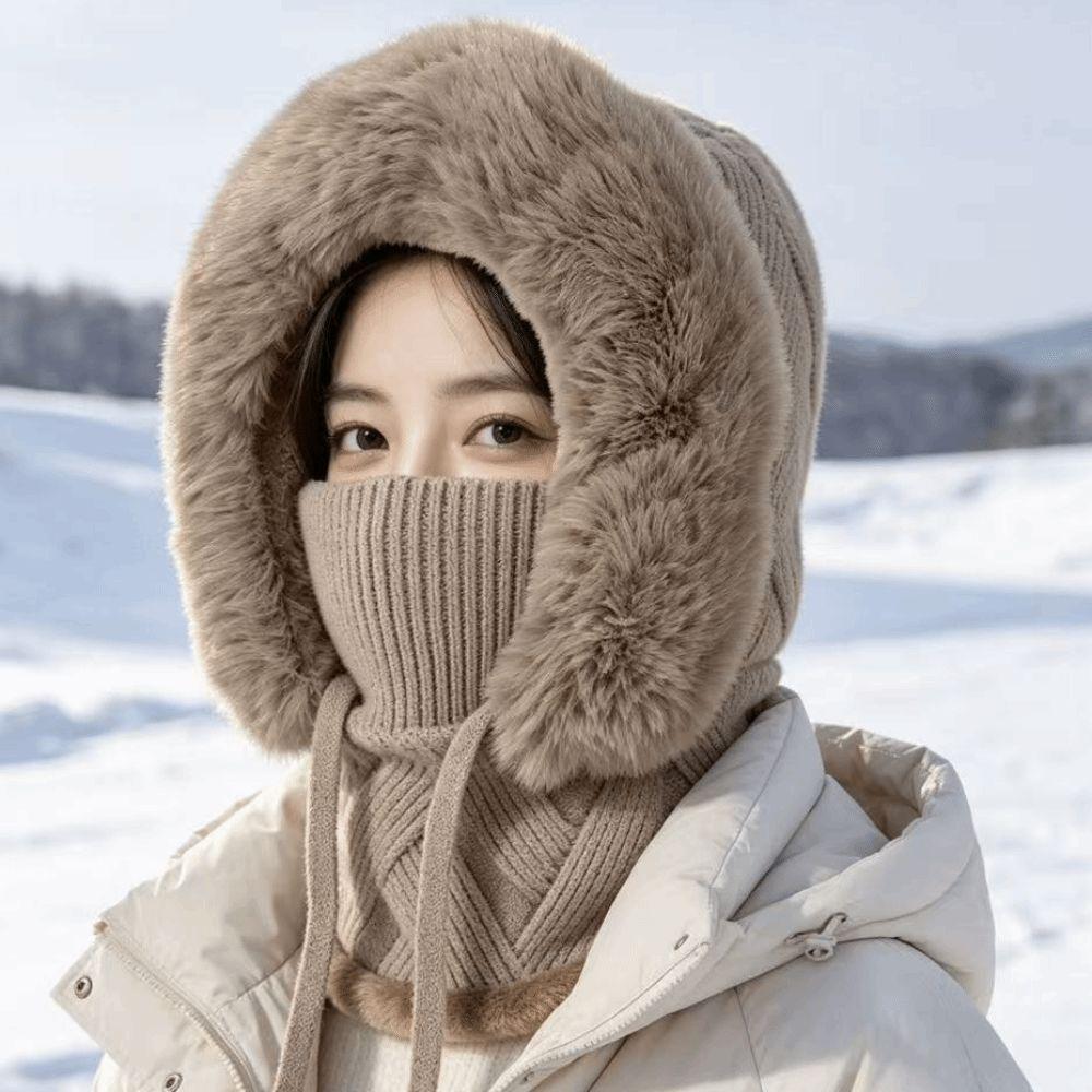 Ear Coverage Knitted Balaclava Diamond Pattern Women's Knitted Ear Protectors Scarf Women
