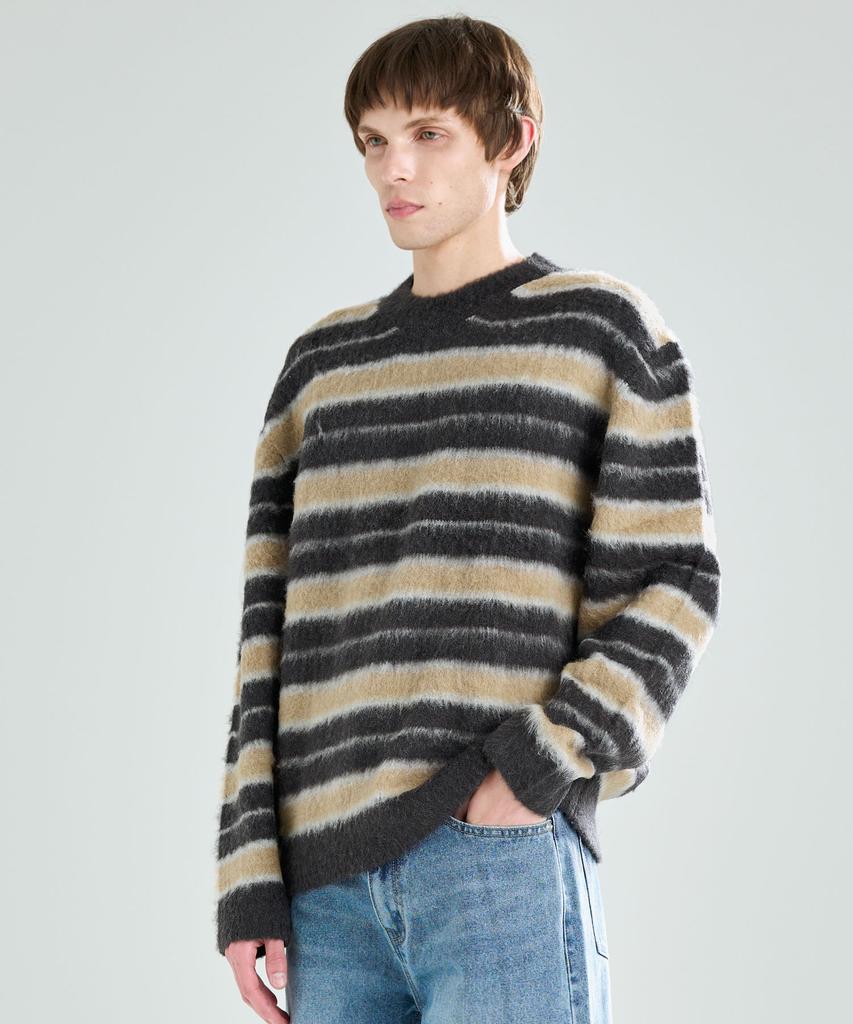ZPLISH Striped Mohair Sweater Beige