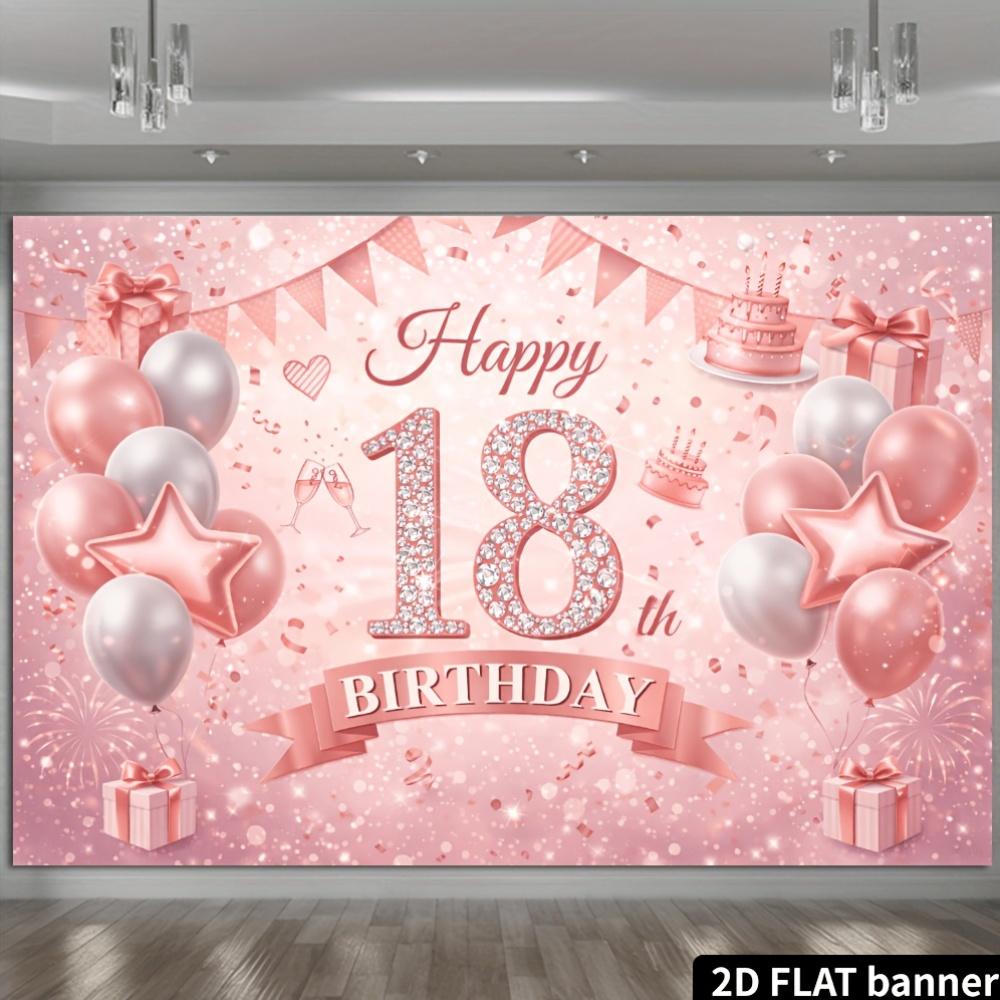 2D plane 18th birthday party banner background - Rose pink adult birthday theme