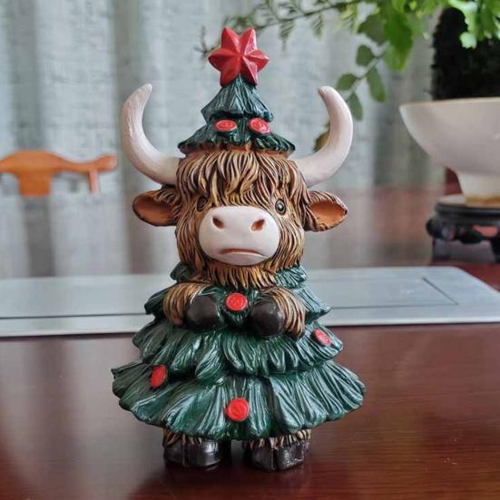 Halloween Highland Cow Resin Figurine Wizard Hat Pumpkin Broom Cattle