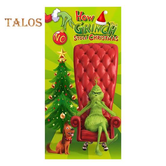 1 комплект гобеленов для гаражных ворот с 4 застежками-лентами в рождественском стиле с принтом Гринчи из мультфильма, создающий праздничную атмосферу для украшения фона для новогодней вечеринки