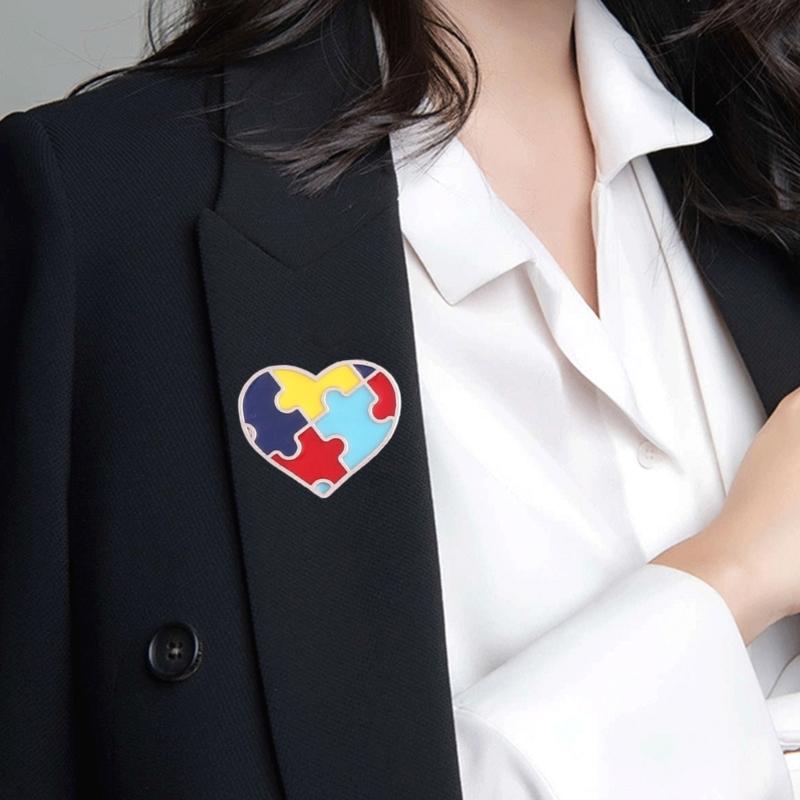 Эмалевые значки 'Пазл аутизма', Броши 'Пазл аутизма', Радужный эмалевый значок-булавка 'Пазл', Металлический значок-брошь для рюкзаков, сумок