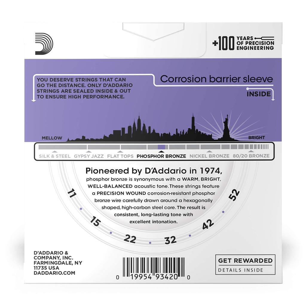Струны для акустической гитары, фосфорная бронза, индивидуальный свет, 3 комплекта D'Addario .011-.052 EJ26-3D []