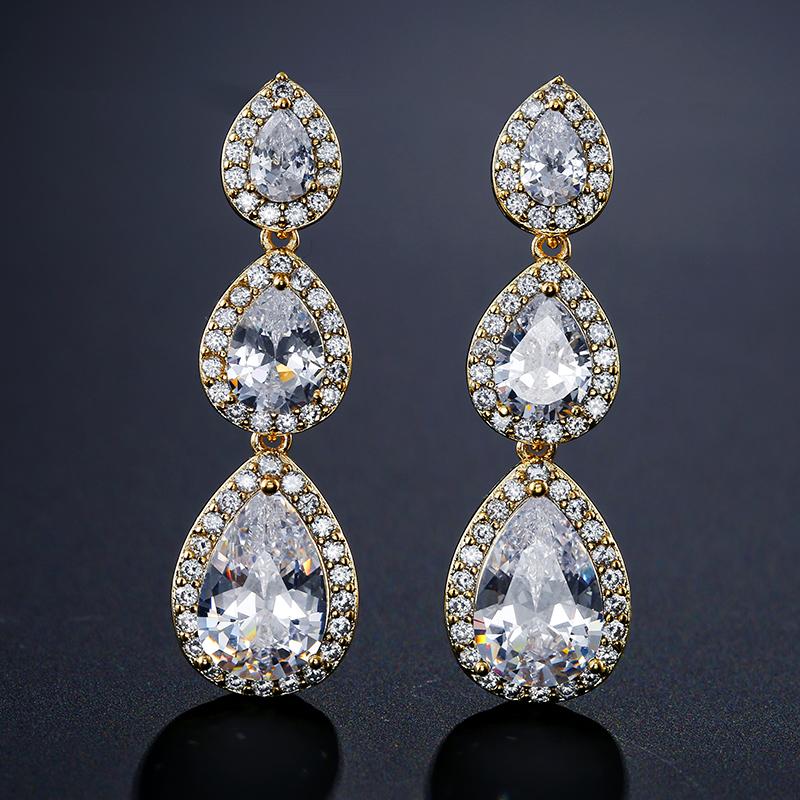 ZAKOL Fashion Water Drop Cubic Zirconia Long Dangle Earrings For Women Bridal Wedding Party Crystal Jewelry EP2208