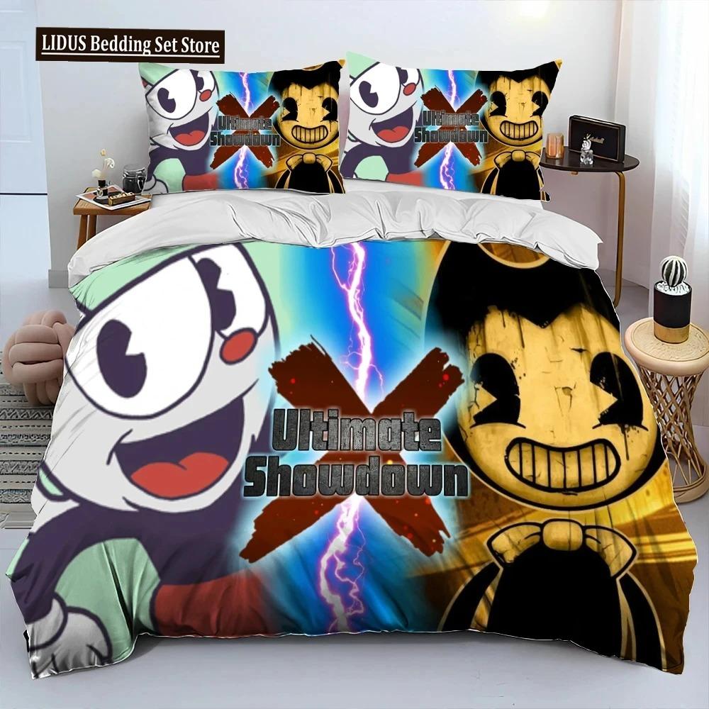Cuphead И Mugman, Игра Геймер Комплект Постельного Белья Одеяло, Пододеяльник Комплект Постельного Белья Наволочка, Комплект Постельного Белья размера Кинг/Квин для Мальчиков