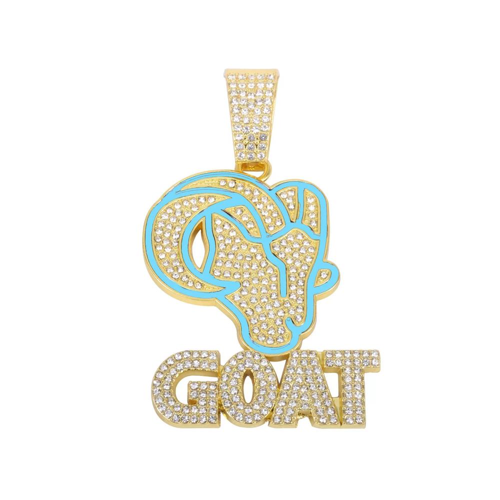 New Hip Hop Enamel Goat Letter Pendant Necklacewith 13mm Cuban Chain HipHop Iced Out Bling Animal Necklace for Men Charm Jewelry