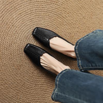 Огромные удобные супермягкие французские потрясающие однотонные туфли-лодочки из натуральной овчины с квадратным носом 2025 года новые туфли на низком каблуке из натуральной кожи женская обувь