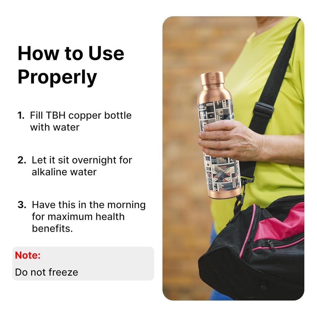 Copper Water Bottle 950ml | Detox Water Bottle- Immunity Enhancing | Copper Bottle For Office/Home/Gym | Eco Friendly And Leakproof