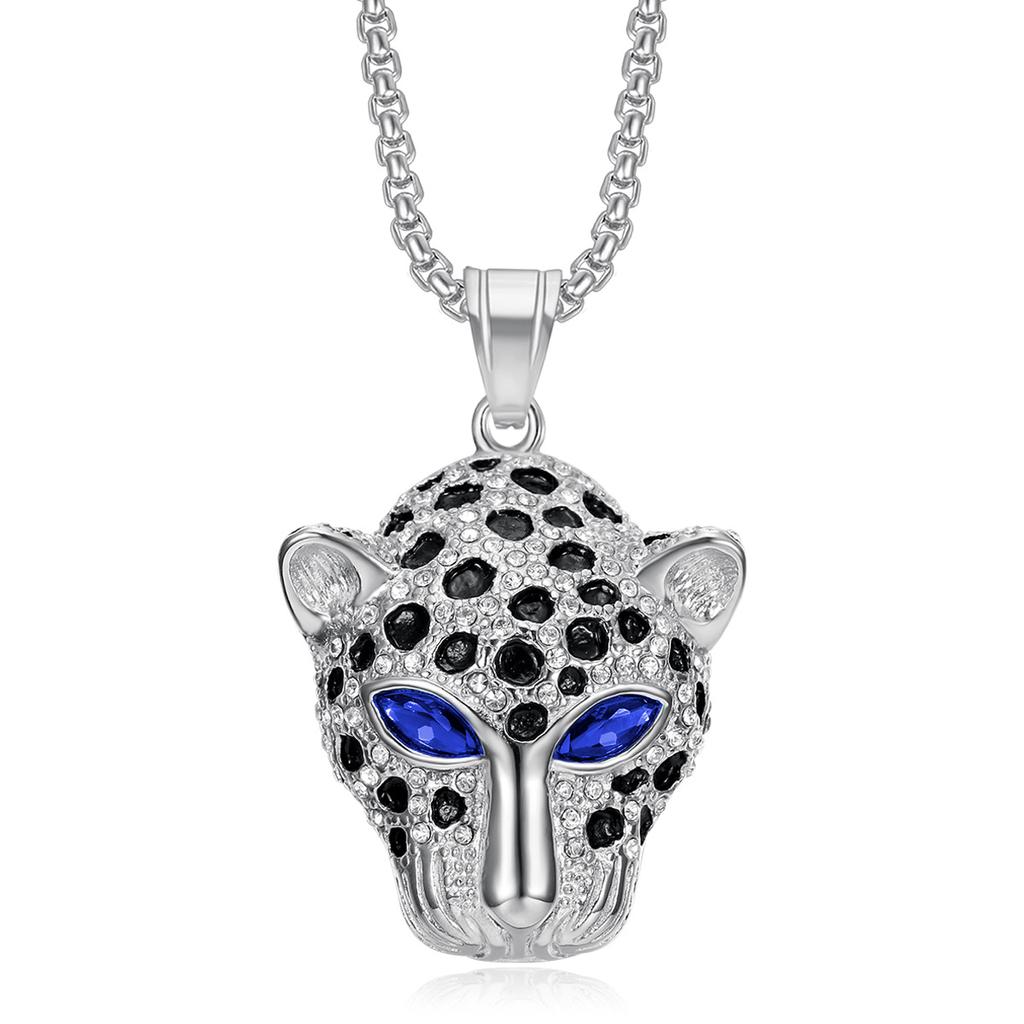 Cubic Zirconia Leopard Head Pendant Stainless Steel Necklace For Men Hip-hop Trendy Jewelry Gift