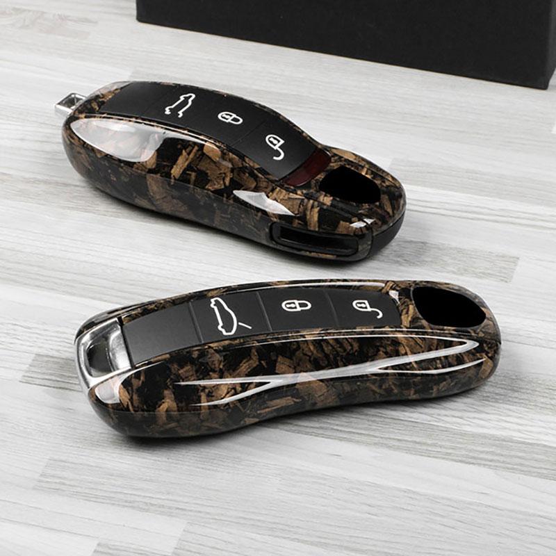 AABKS1 Luxury Plastics Wood Texture Design Car Key Case Fob Cover for Porsche Panamera Macan Boxster Cayman Cayenne 911 718