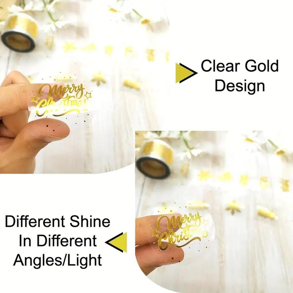 500 шт. Рождественские наклейки, этикетки, рулон, круглые рождественские бирки, золотая фольга, наклейки на конверты с Рождеством для открыток, подарков, украшений для рождественской вечеринки