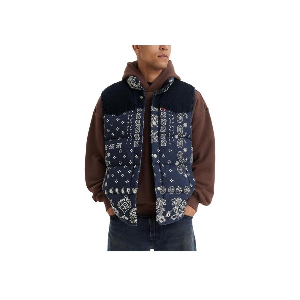 Levis Fashion Print Stand Collar Jacket Vest Men Outerwear Navy A5634-0001
